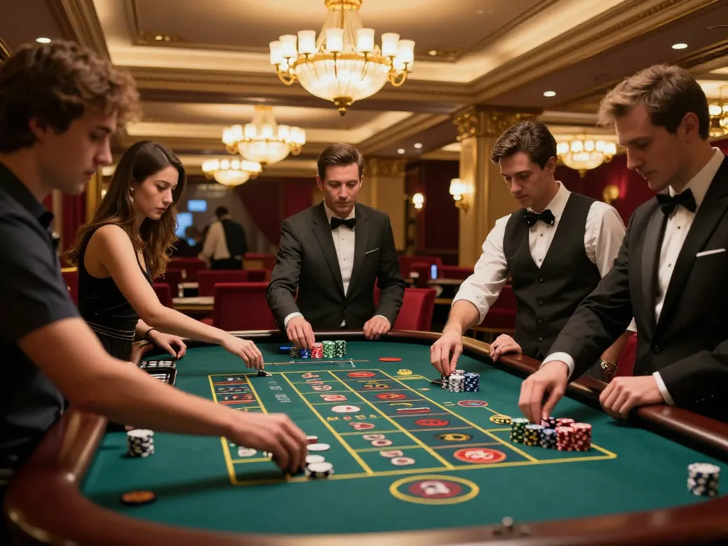 Players engaged in a thrilling roulette game at tg887 casino, surrounded by luxury decor and vibrant atmosphere.