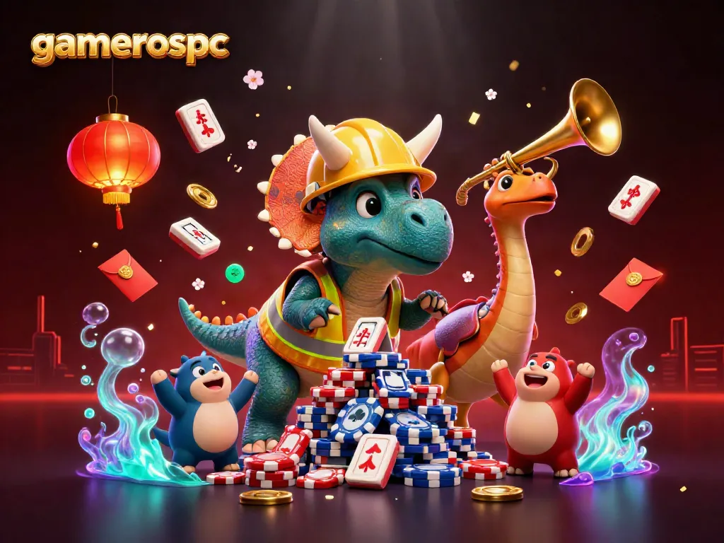 Engage in exciting gaming experiences at gamerospc with dynamic poker chip pyramid building and vibrant celebratory elements.