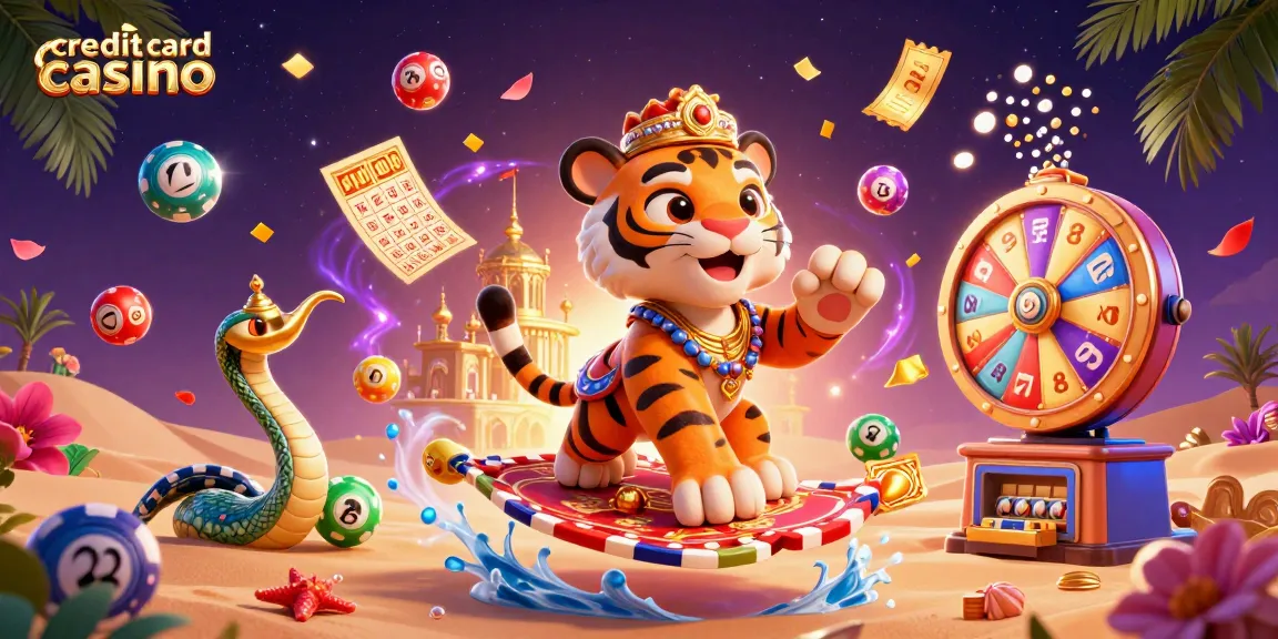 Experience a vibrant credit card casino scene featuring a tiger sultan flying over a gold palace with dynamic game elements.