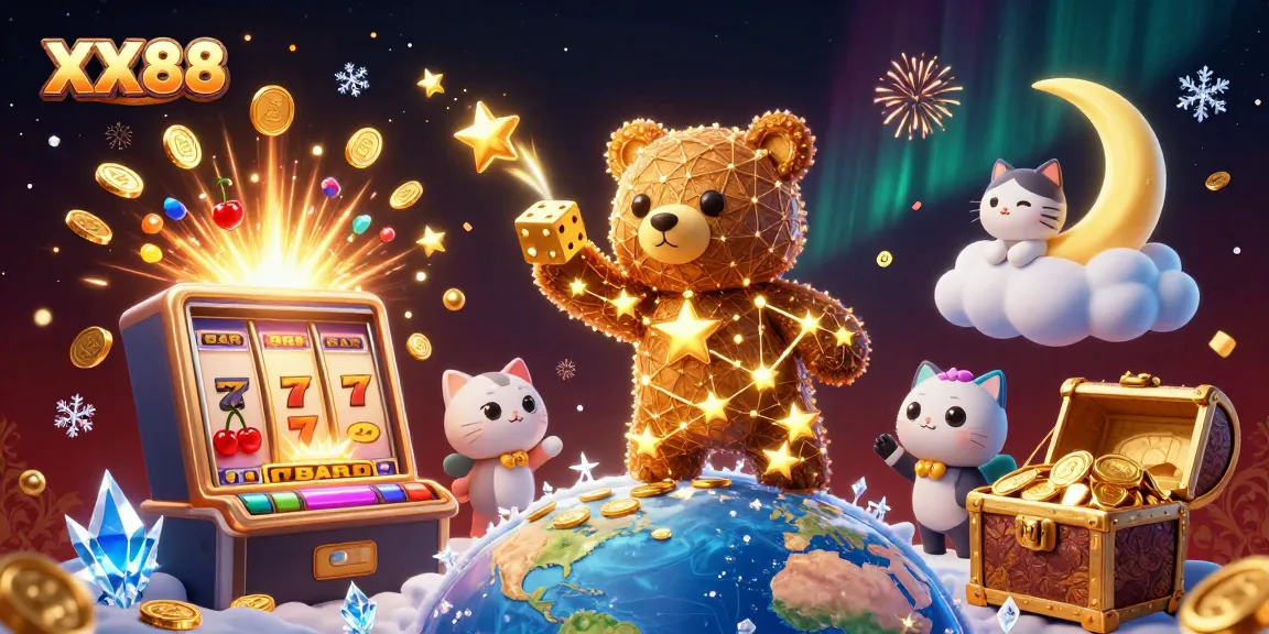 Experience the excitement at XX88 with a dazzling casino scene filled with golden coins and vibrant games.