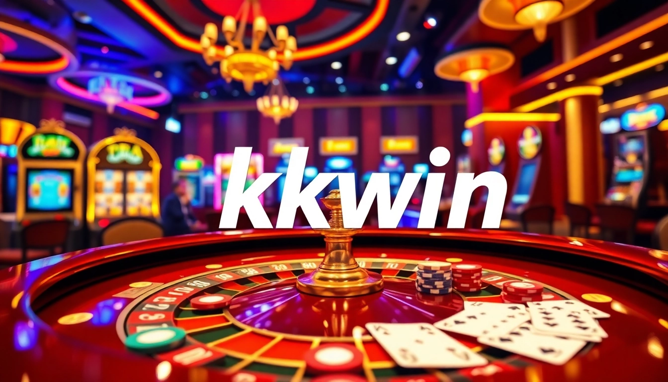 Experience the excitement of kkwin with a lively casino scene featuring roulette, poker, and slot games.