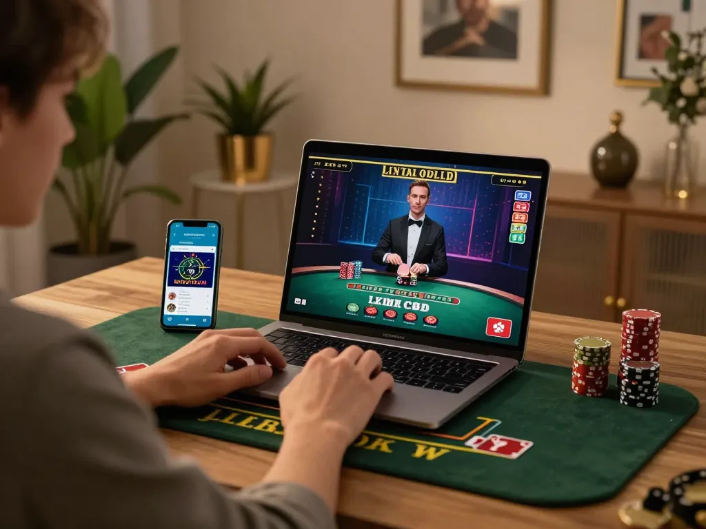 Experience online gambling on 888bgo with live dealer blackjack gameplay in a stylish home environment.