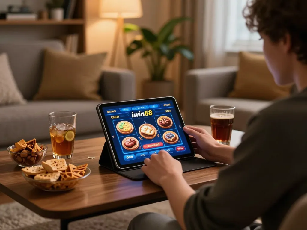 Experience cozy online gaming with iwin68 while enjoying snacks in a warm atmosphere.