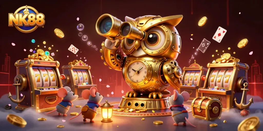 Experience the thrill of NK88 with a vibrant 3D casino scene filled with action and excitement.