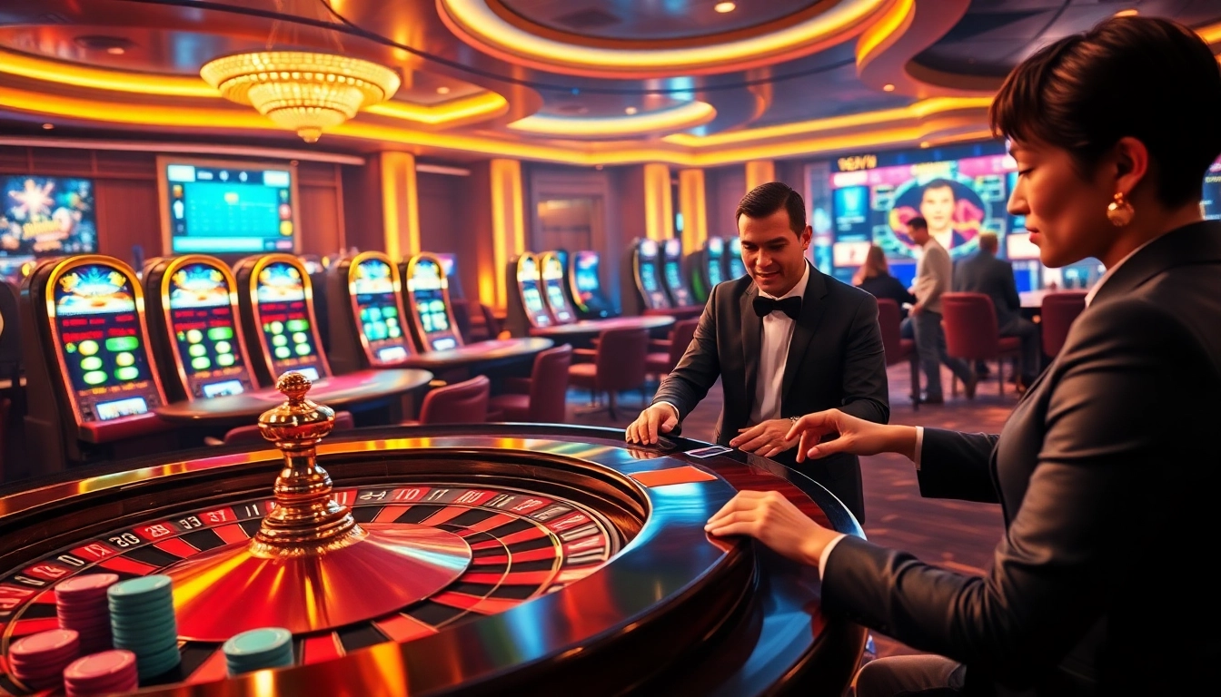 Players enjoying an exciting game at 888VI casino with vibrant tables and modern slot machines.