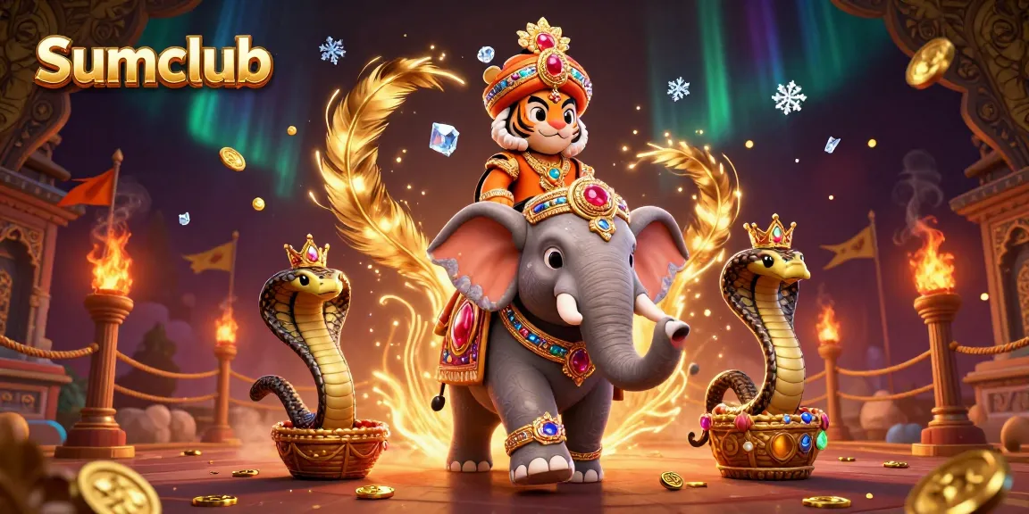 Experience thrilling gameplay at Sumclub with an exciting scene of a maharaja and his majestic companions.