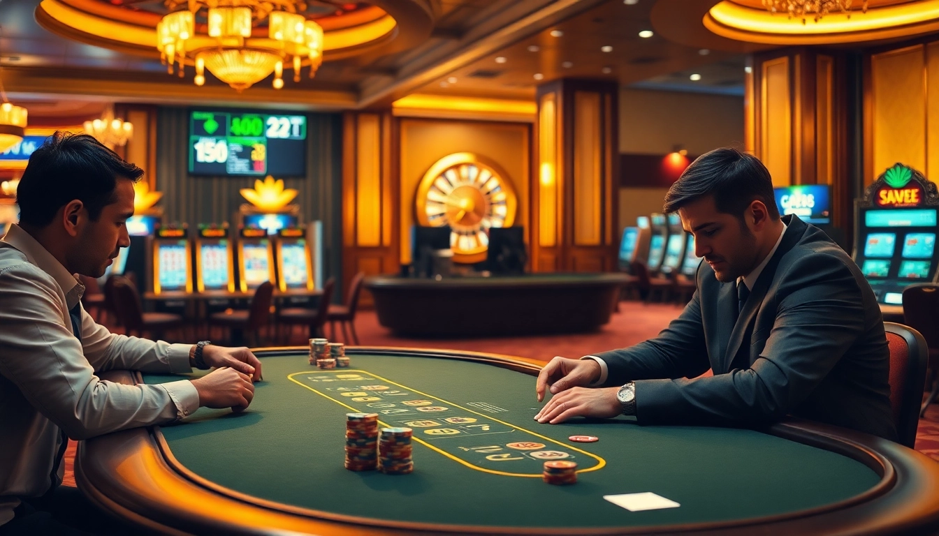 Experience high-stakes gaming at say88 with vibrant poker tables and luxury casino elements.