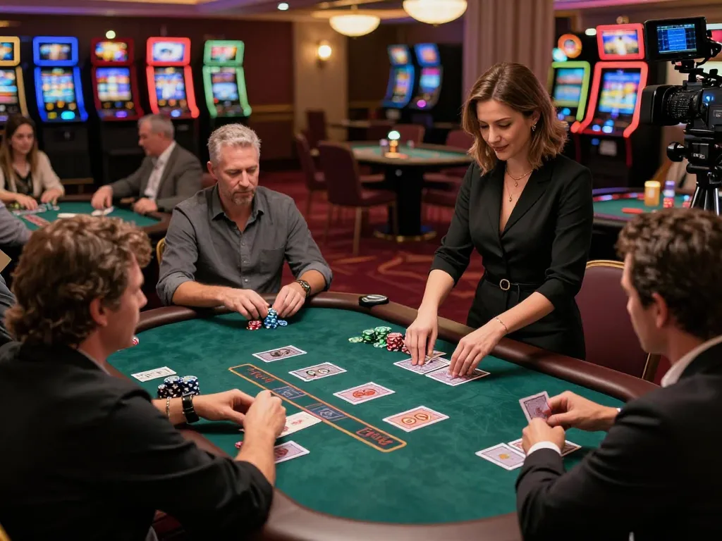 Players engaging in a high-stakes blackjack game at 7M casino, showcasing strategic card play.