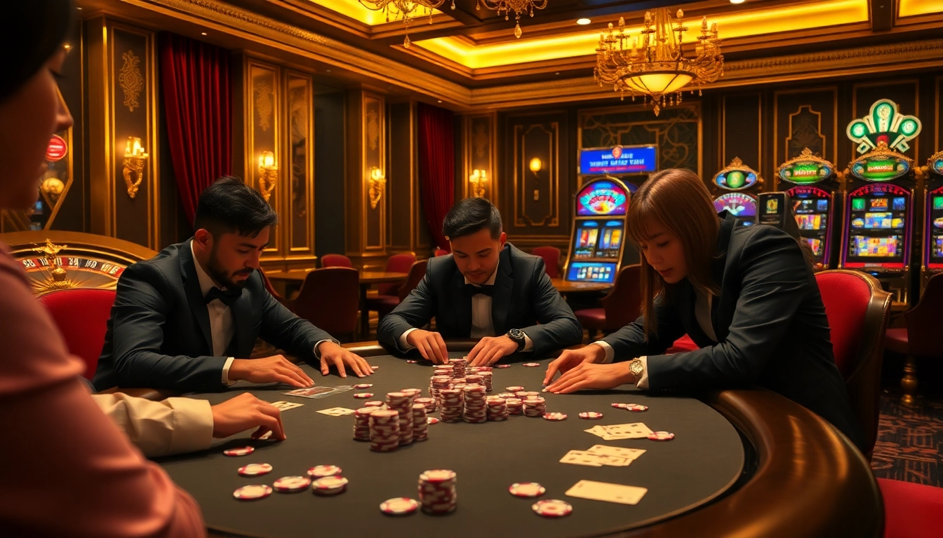 High-stakes poker game at a luxurious venue, showcasing MM88.london's vibrant casino atmosphere.