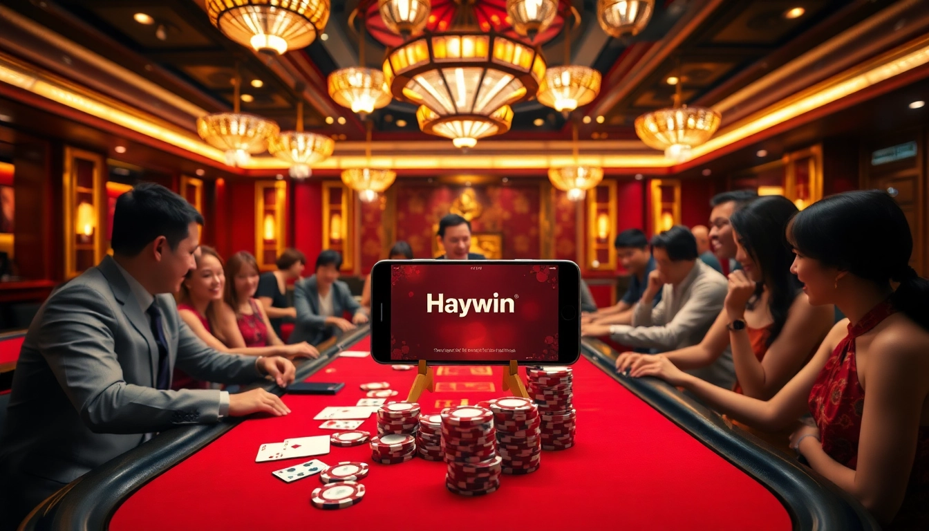 Engaging scene of Haywin casino with professional gamblers playing Baccarat and Tài Xỉu.
