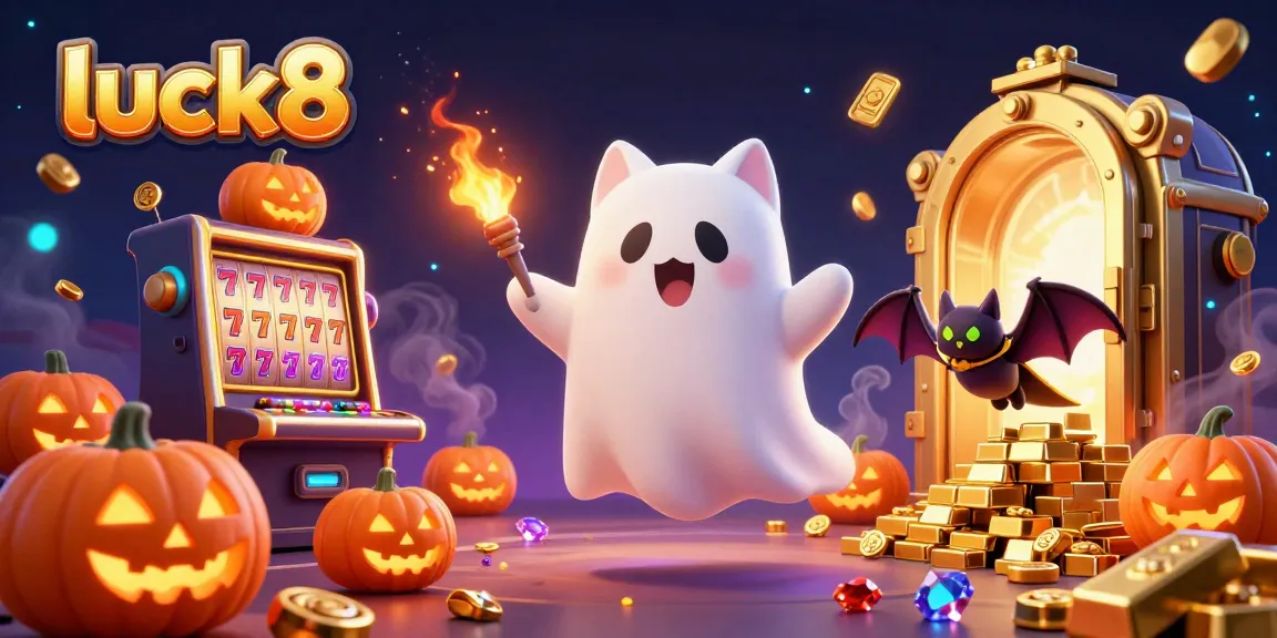 Engage with luck8 in a lively casino scene with a ghost cat, vampire bat, and riches galore.
