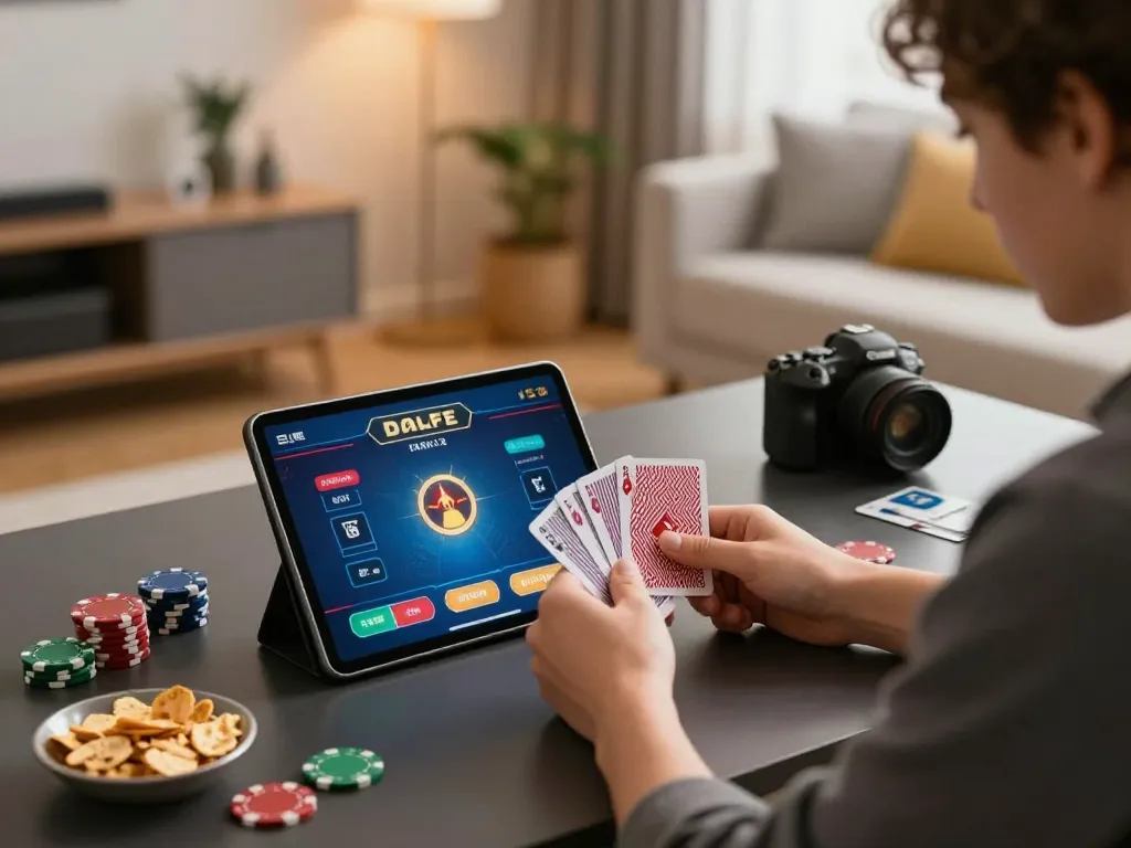 Engaging home poker night using sunwin20 app with strategic gameplay highlights and cozy atmosphere.