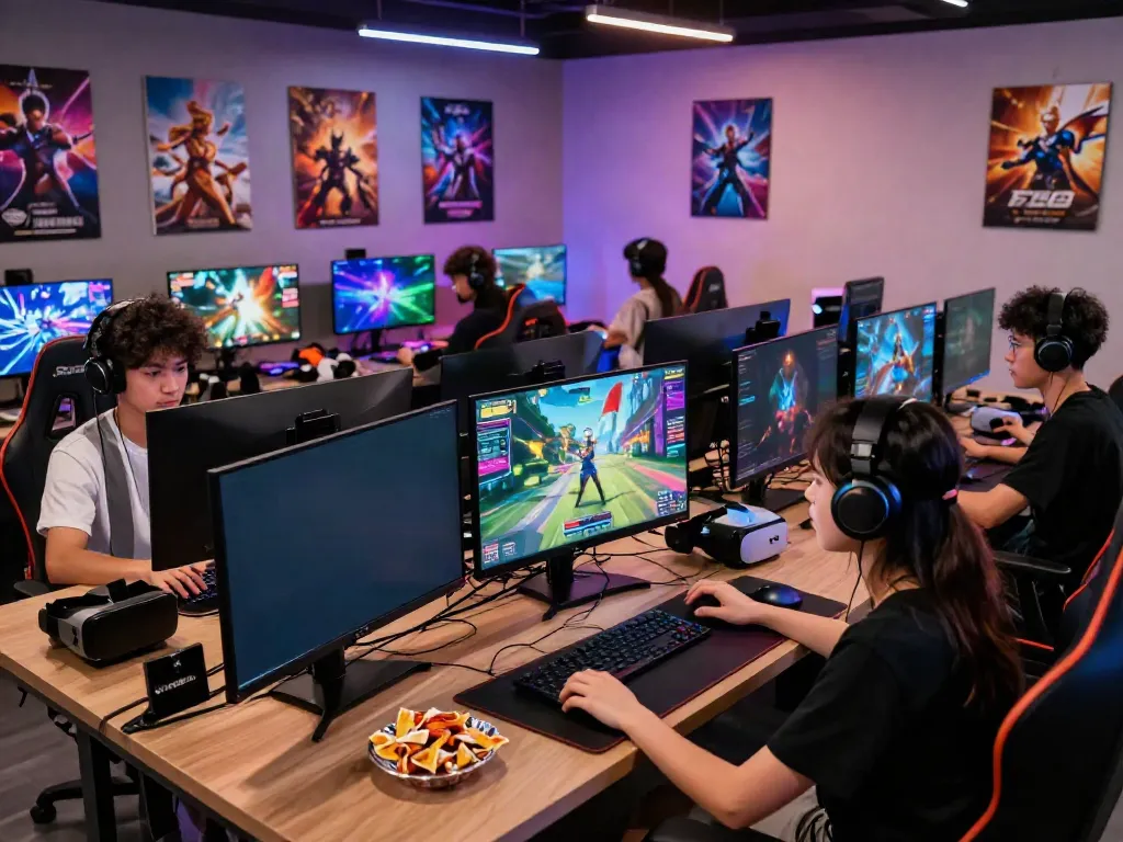 Engaged gamers enjoying F168 com in a dynamic gaming lounge atmosphere.