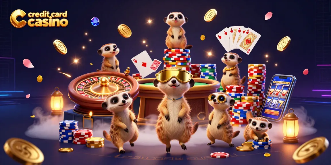 Play at a credit card casino with vibrant meerkats managing dynamic gaming fun and casino energy.