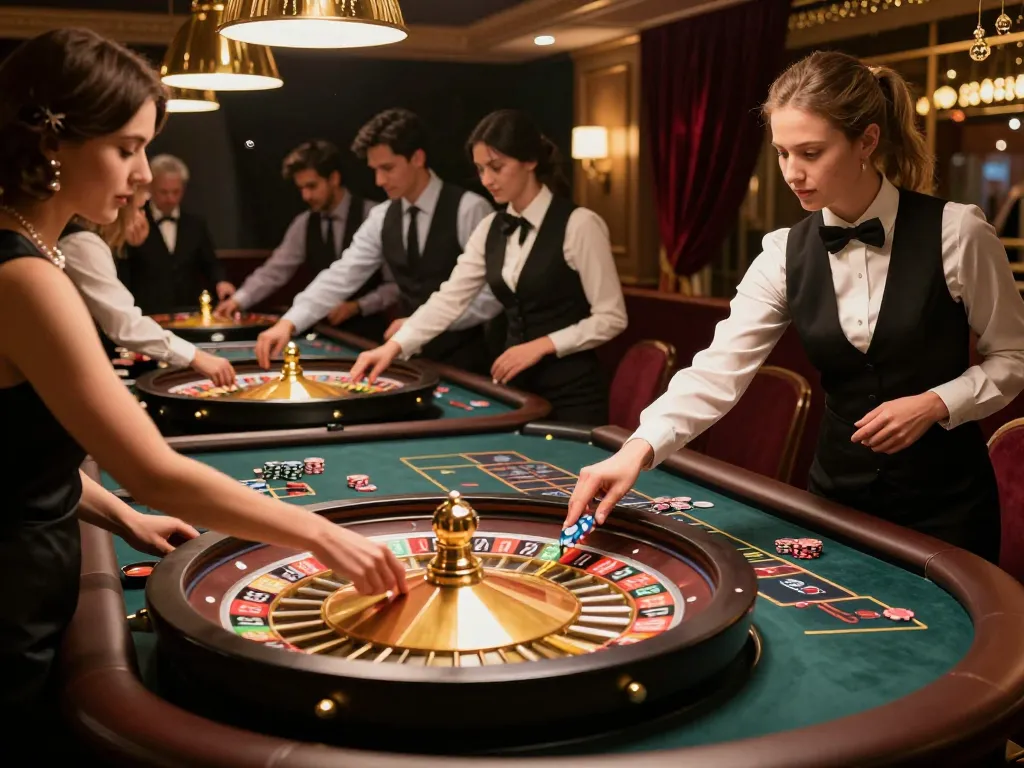 Excited players placing bets at roulette tables while engaging with 33win's thrilling gaming experience.