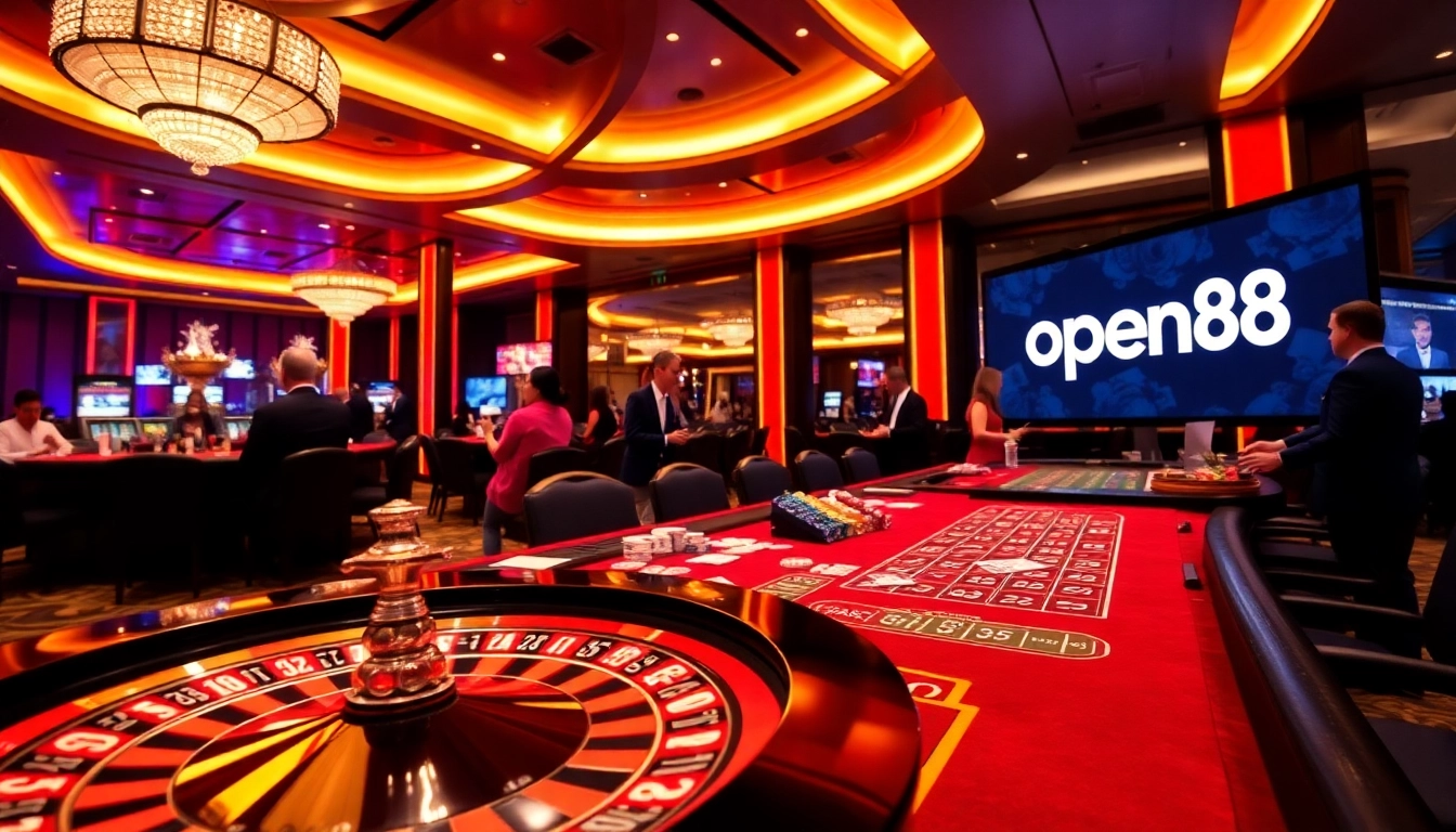 Experience the excitement of gaming with open88 as patrons enjoy roulette and card tables.