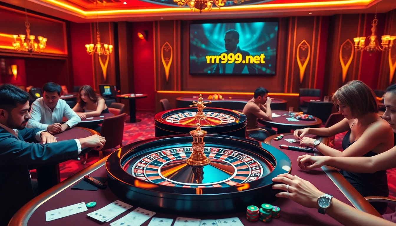 Experience the thrill of gaming at https://rr999.net/ with vibrant casino visuals featuring roulette and poker tables.