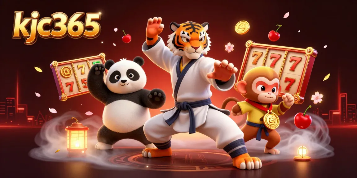 KJC365 brings thrilling slot action with a kung fu tiger master, panda disciple, and playful monkey, creating an exciting gaming atmosphere.