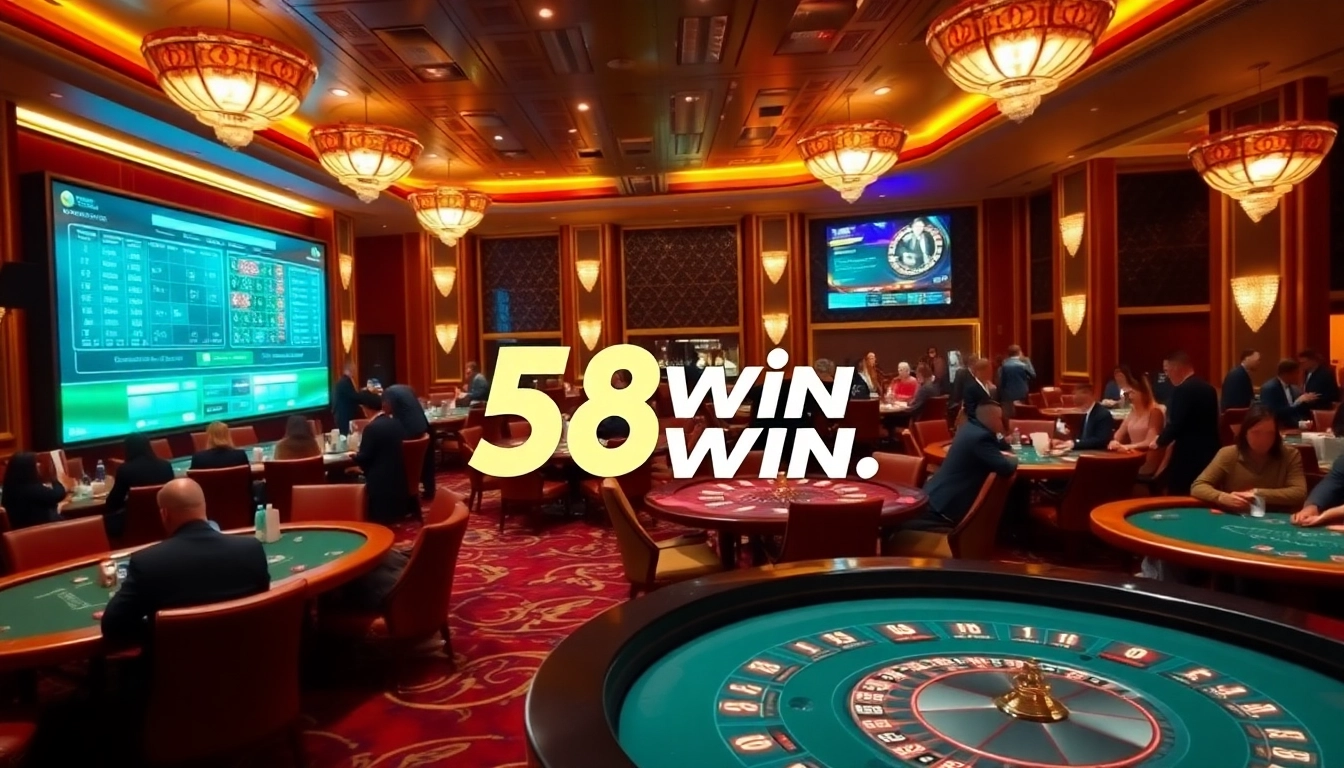 Engage in luxury gambling at https://58win.watch/, showcasing vibrant casino tables and sophisticated betting interface.