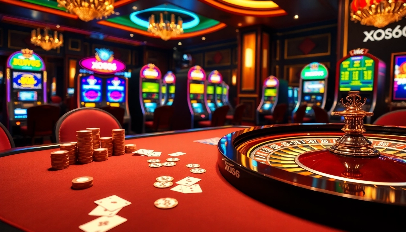 Experience the excitement of gaming at xoso66's luxurious casino tables with roulette and poker.