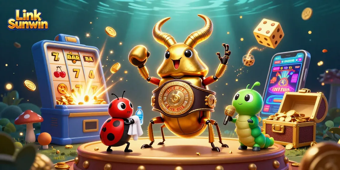 Experience excitement with Link Sunwin as a golden stag beetle battles in a packed casino scene.