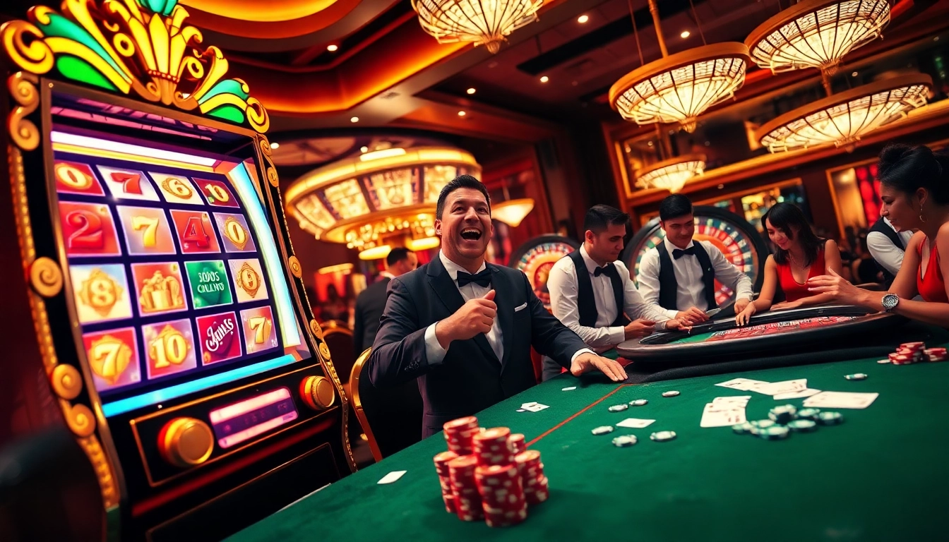 Engage in the thrilling experience at https://nohu90.pink/ with vibrant slot machines and eager gamblers at the casino tables.