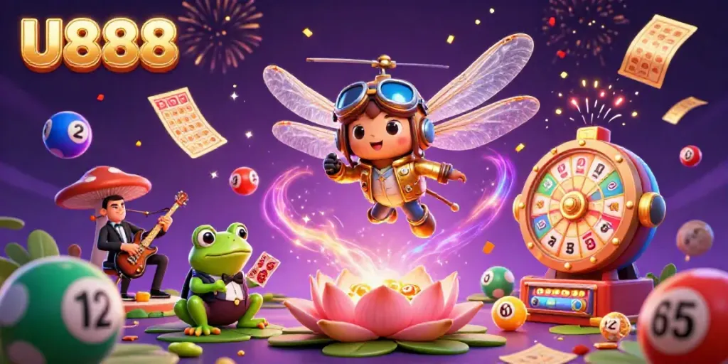 Experience the excitement of U888 with dynamic gaming elements, lively characters, and a vibrant atmosphere.