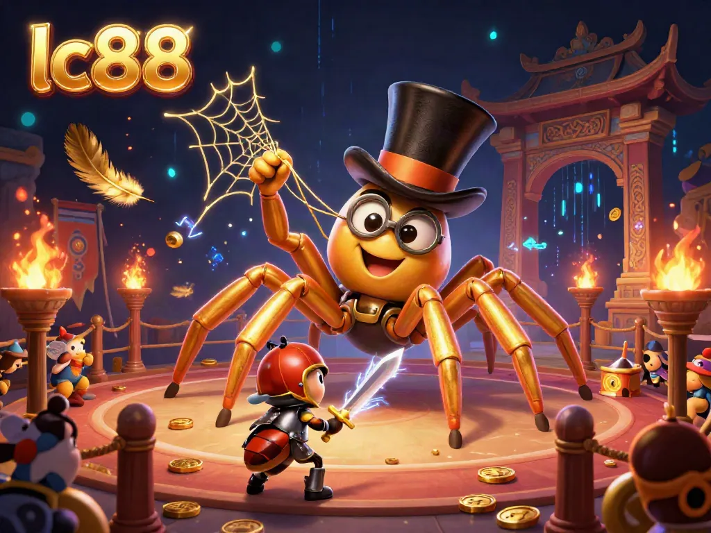 Engage in the captivating lc88 casino adventure with a golden tarantula, beetle knight, and moth spectators.