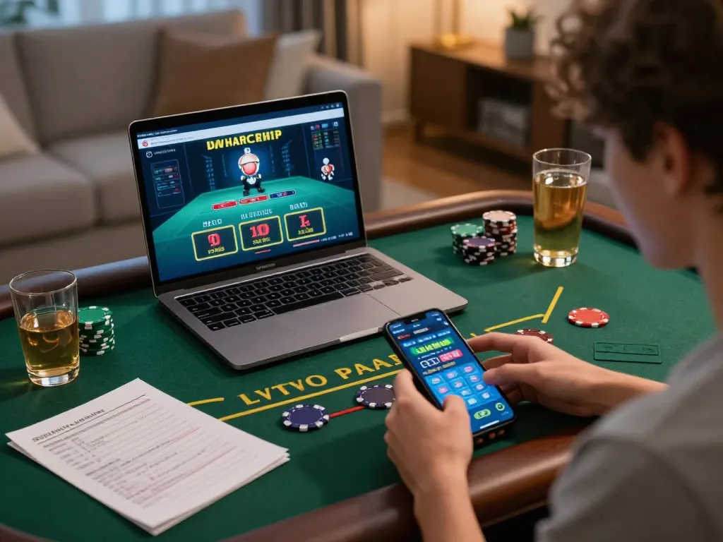 Engaging scene illustrating online gameplay at https://uu88.blog/ with a user placing bets on a laptop.