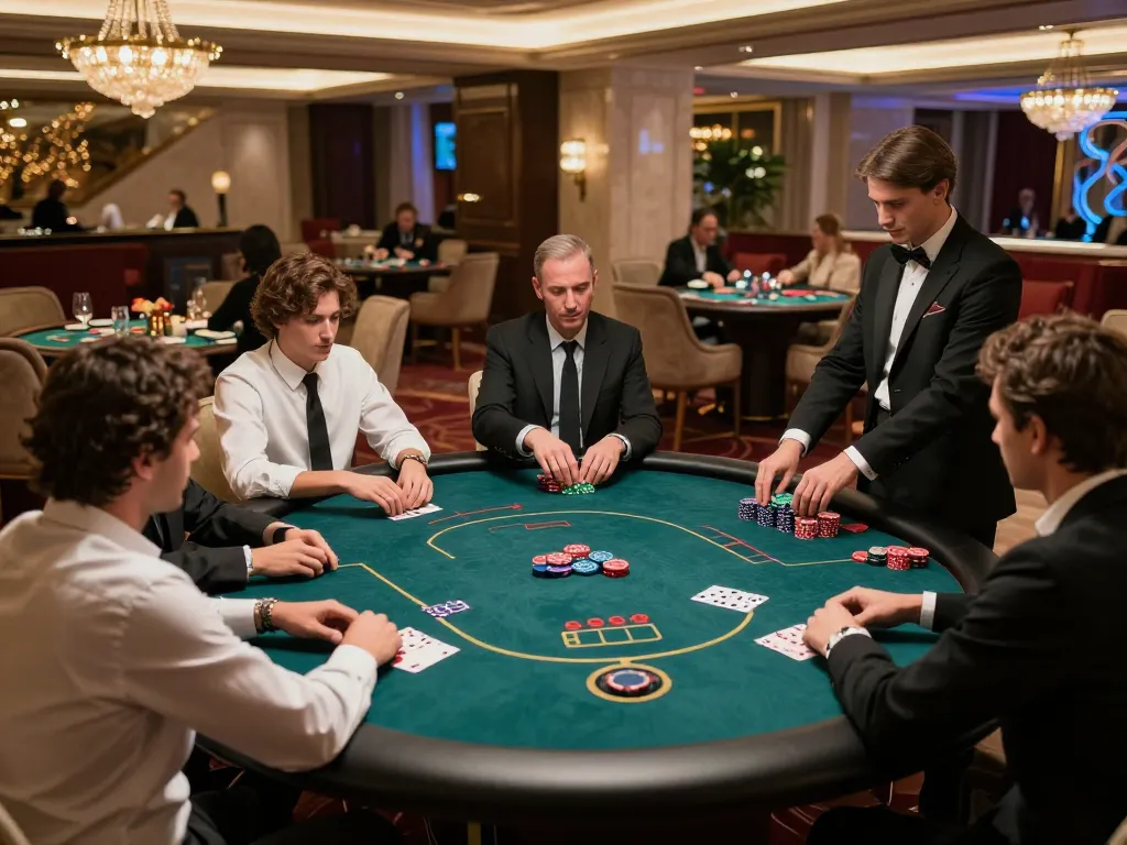 alc88 players engaging in an intense game at a luxurious VIP poker table