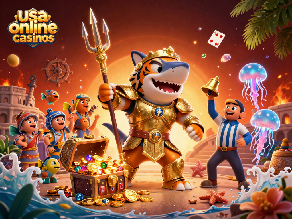 Engage in the excitement of usa online casinos with a tiger shark gladiator and vibrant slot games.