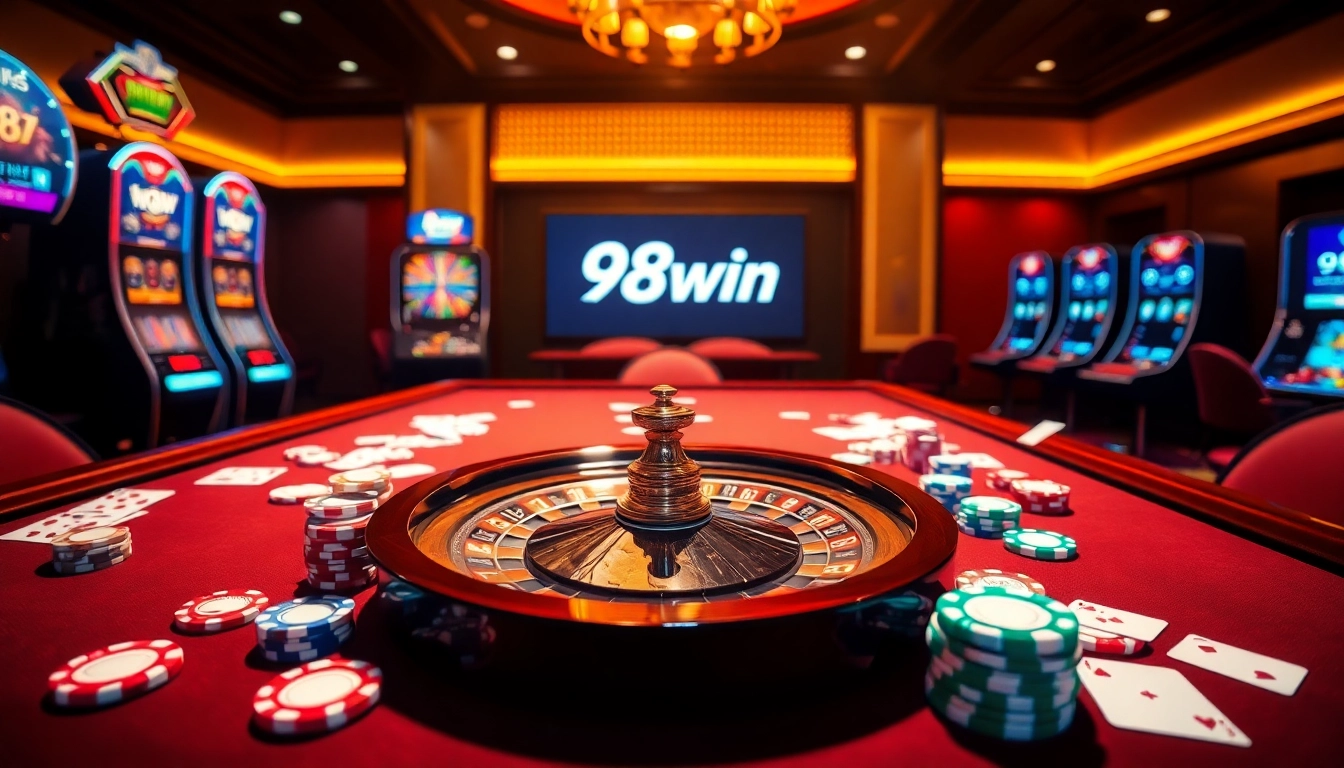 Playing cards and chips at an exciting 98win casino table.