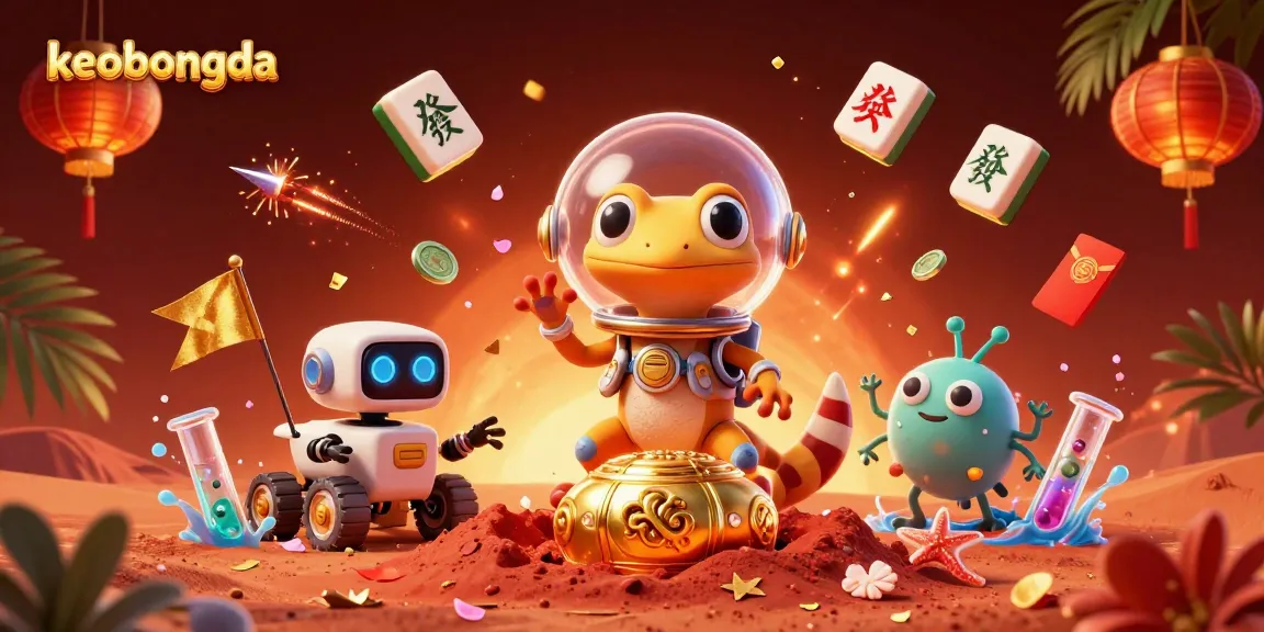 Experience keobongda with a vibrant illustration of a Martian gecko uncovering a golden casino.
