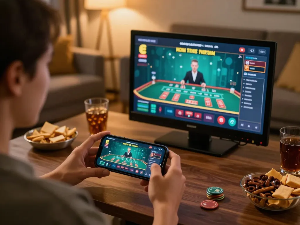 EE88 mobile app in action as a player engages in a thrilling baccarat game from home.