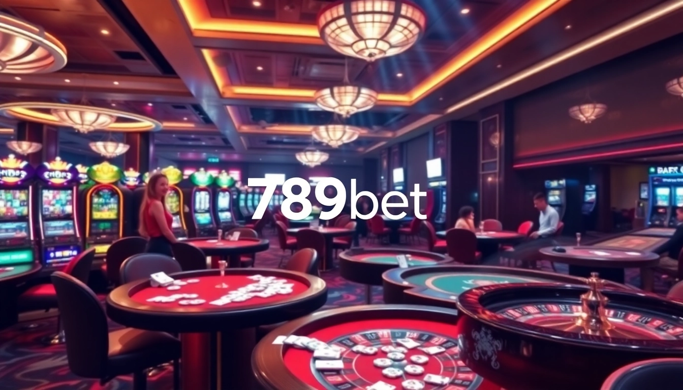 Gamblers enjoy luxury casino games at 789bet with vibrant tables and exciting slot machines.