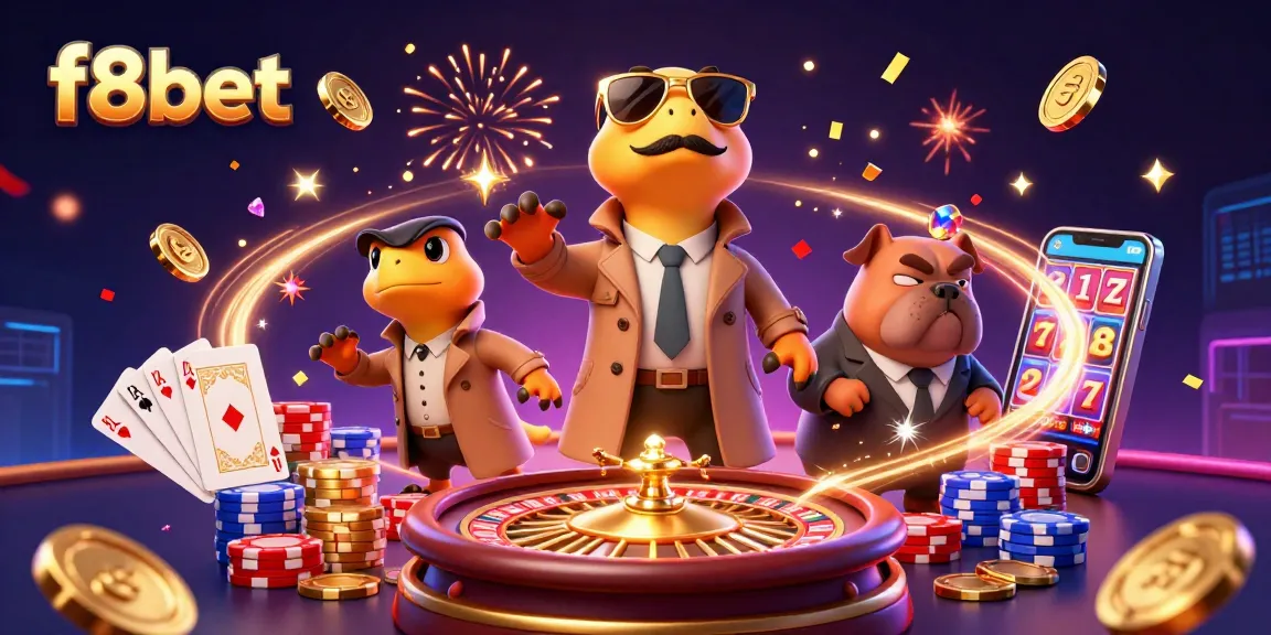 Engage with f8bet's thrilling casino scene featuring raptors and vibrant gaming elements.