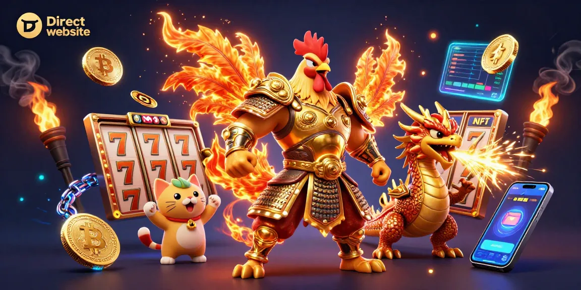 Spin and win at the Direct website with dynamic 3D casino characters and slot game elements.
