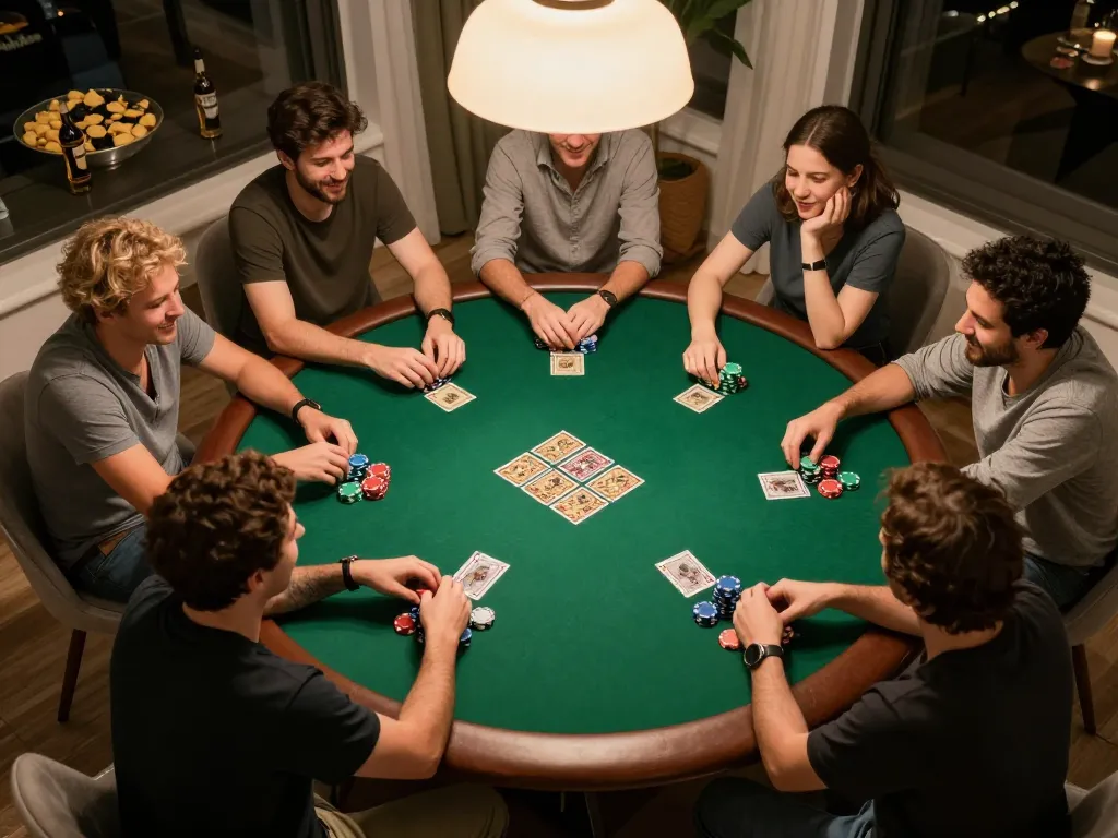 Friendly home poker night scene with strategic gameplay at keonhacaii88 table