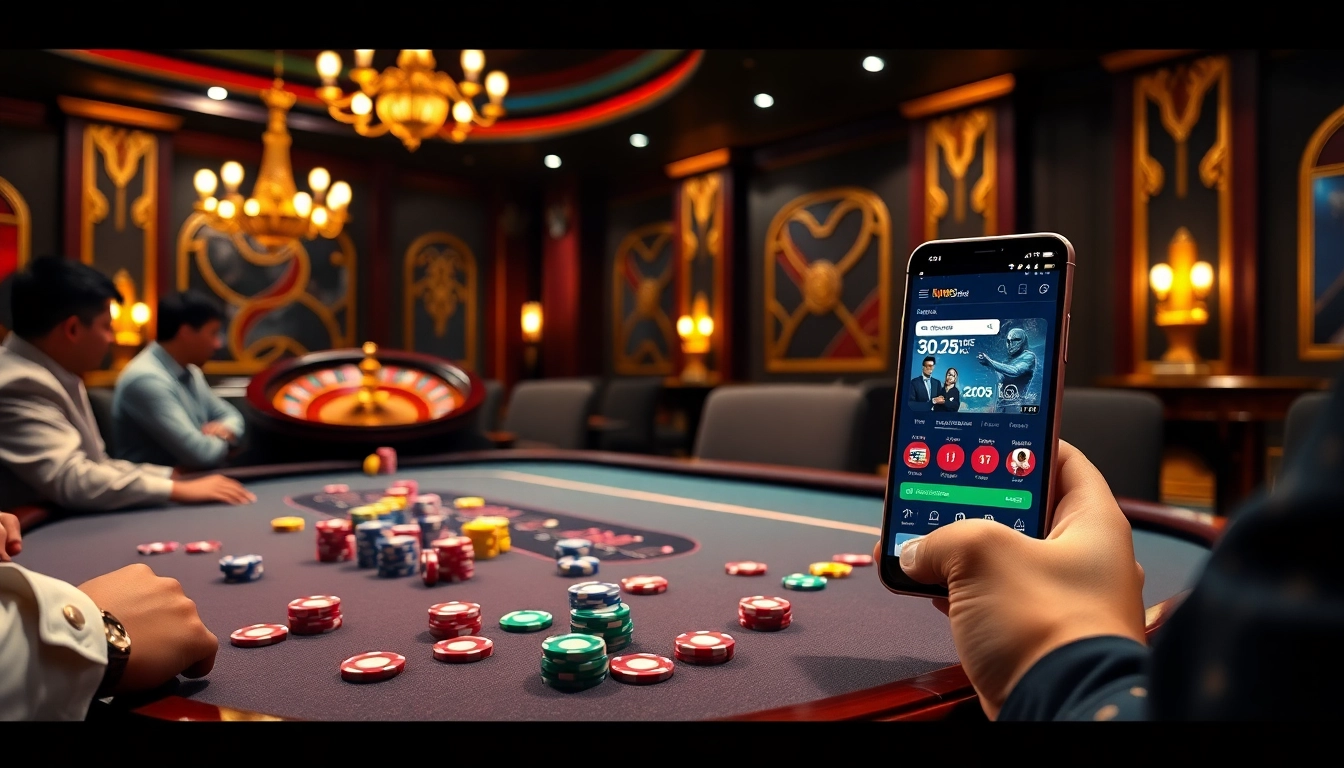Players enjoying poker at a luxurious casino table, immersed in the excitement of mu88.
