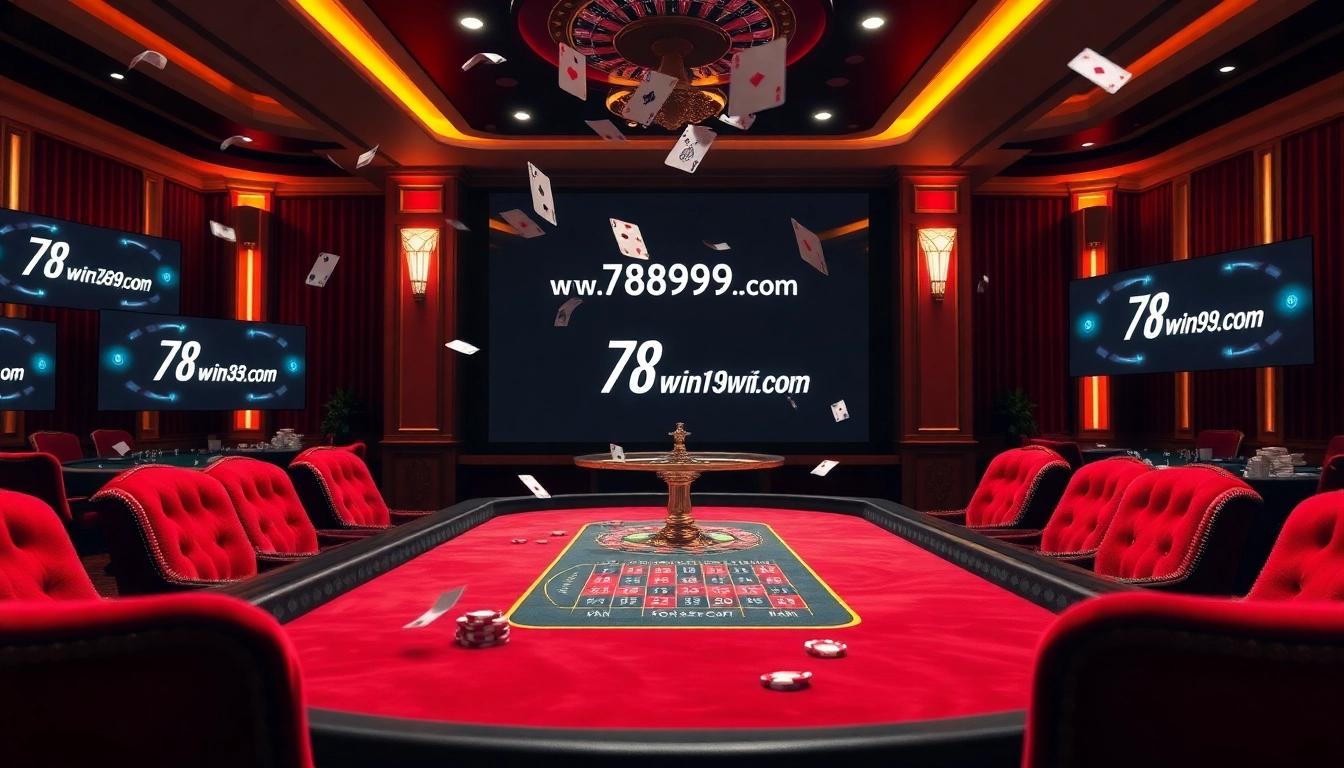 Experience thrilling gaming moments at https://789win939.com/ with an elegant casino setting showcasing poker chips and cards.