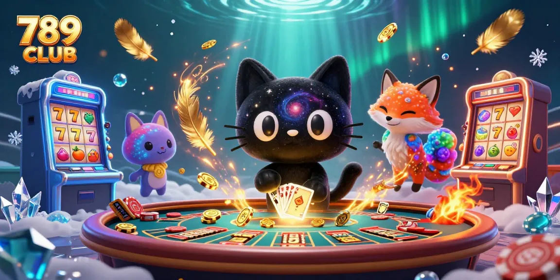 Engage with thrilling games at 789 CLUB, where a cosmic cat and a nebula fox create magic at the casino table.