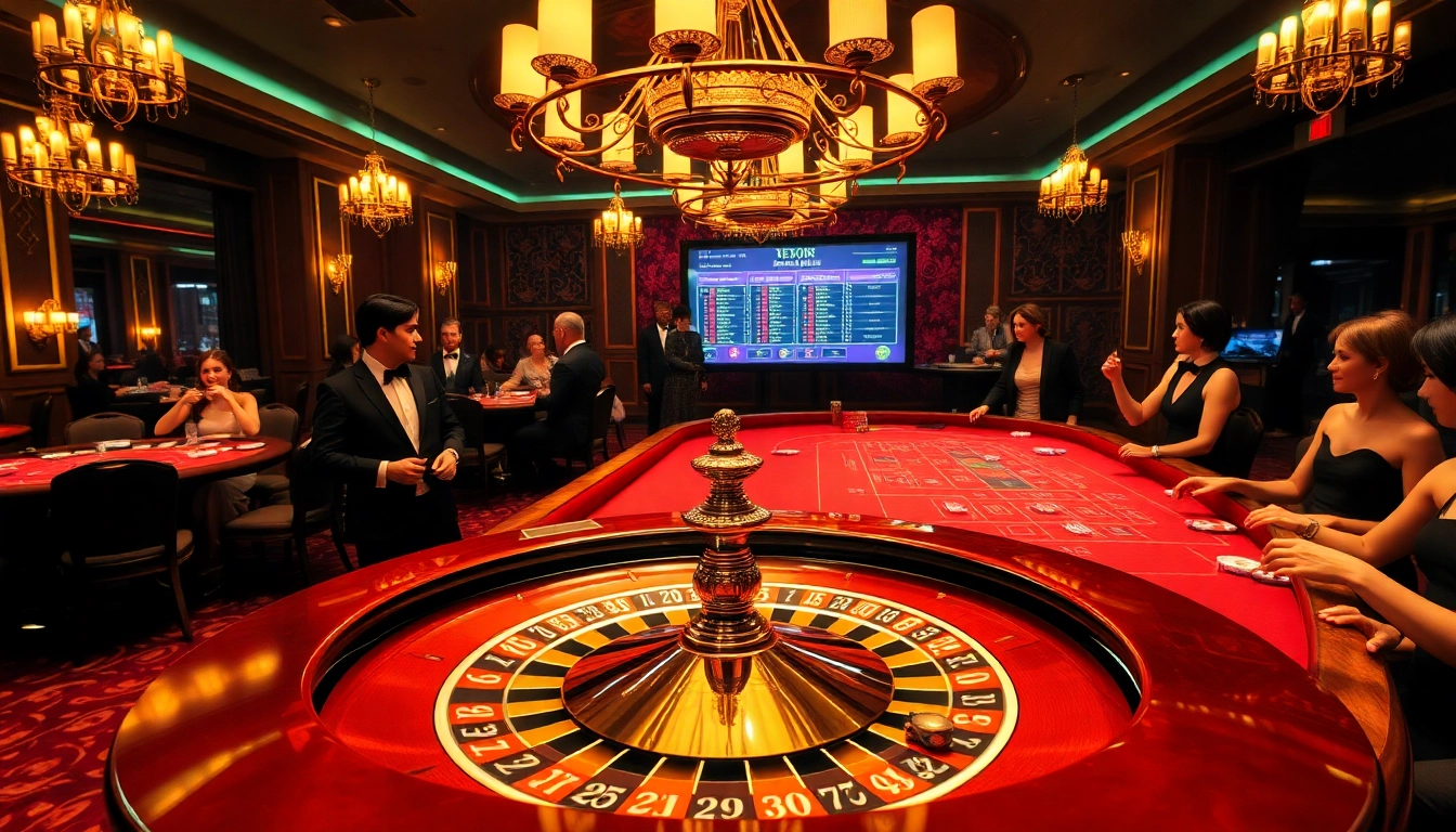Players engaging in a thrilling roulette game at https://xx88.boats/, surrounded by elegant casino decor and ambiance.
