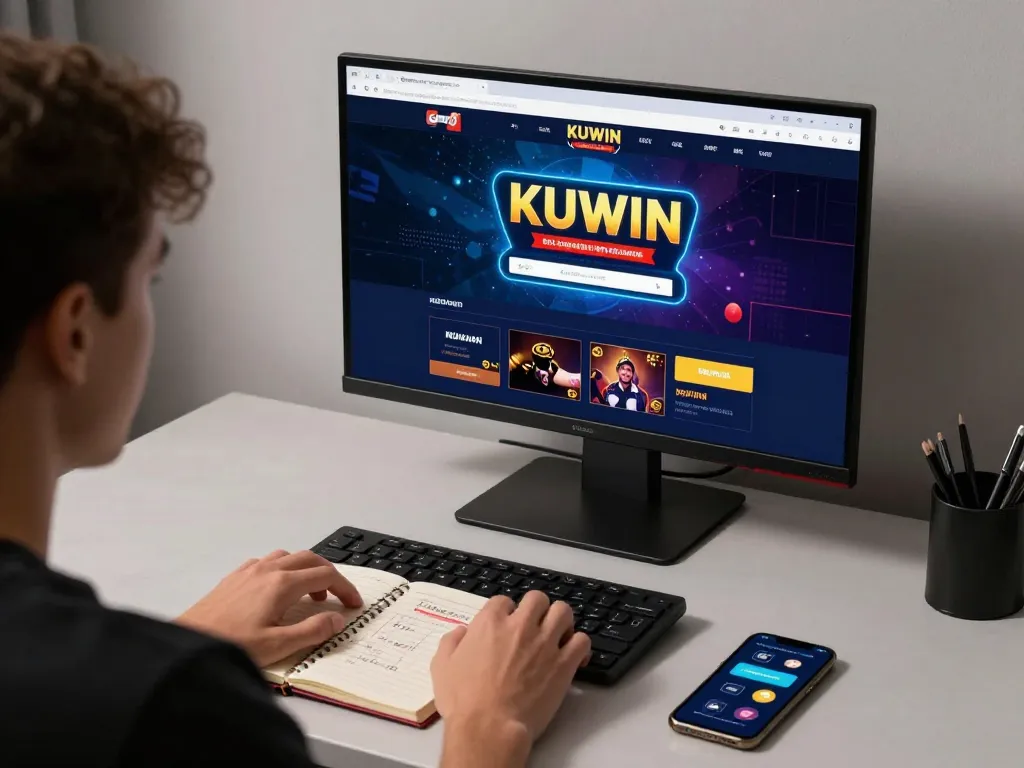 Player engaging with the KUWIN online casino platform while strategizing bets with notes.