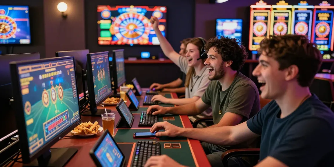 Engaged players at https://hm88.review/ enjoying an exciting online betting experience with vibrant casino graphics.
