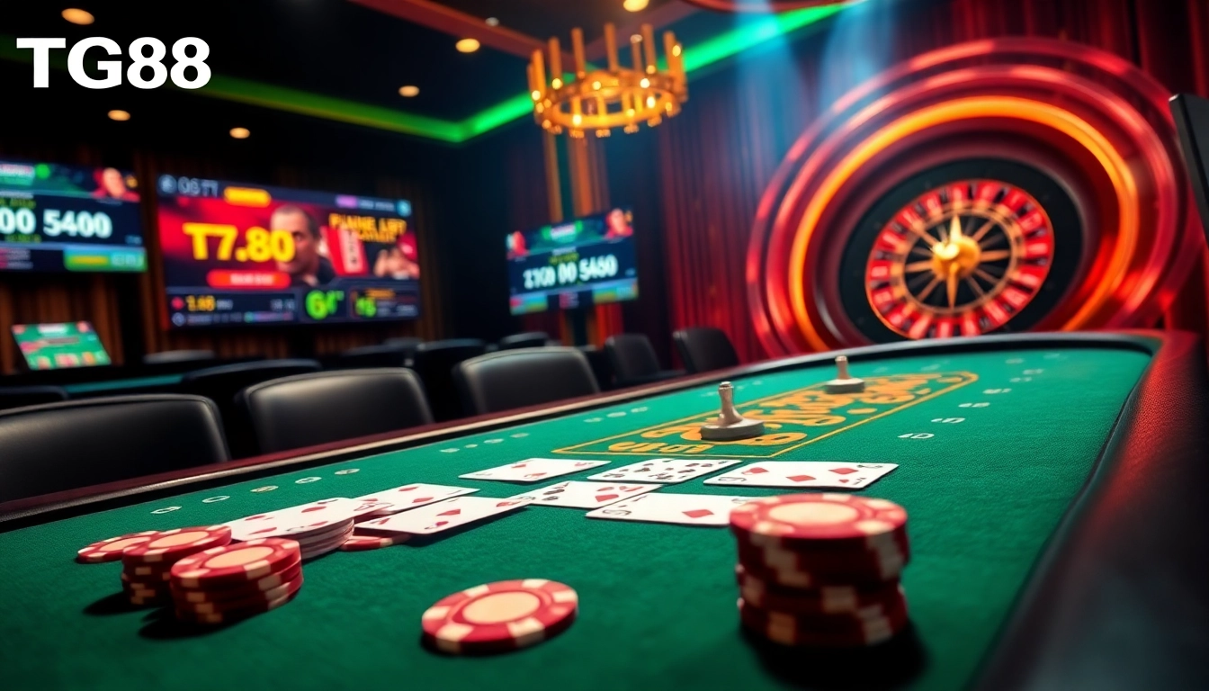 Experience the excitement of online gambling with TG88's vibrant casino interface featuring poker, roulette, and more.