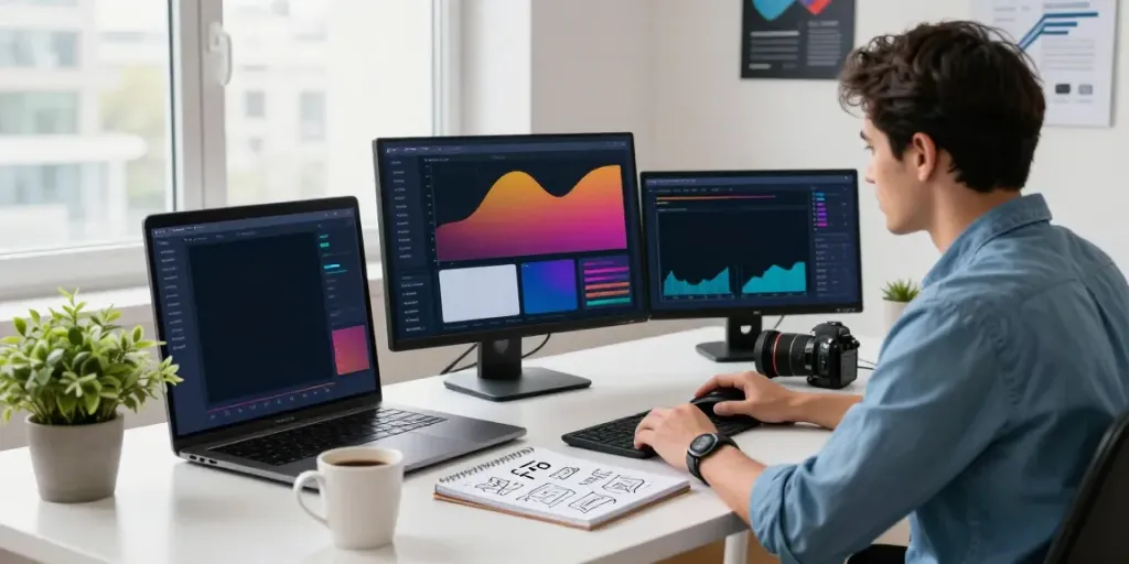 SEO specialist analyzing instant indexing strategies in a modern workspace.