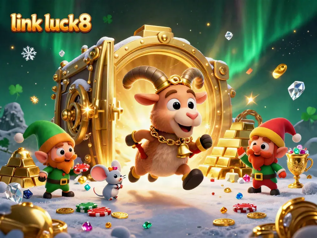 Experience excitement with link luck8 at a vibrant online casino featuring festive characters and dazzling treasures.