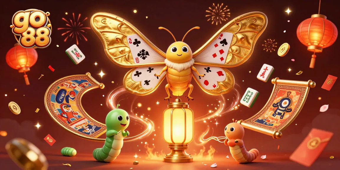 Experience the thrill of go 88 with vibrant casino elements and a majestic atlas moth in a spectacular 3D illustration.