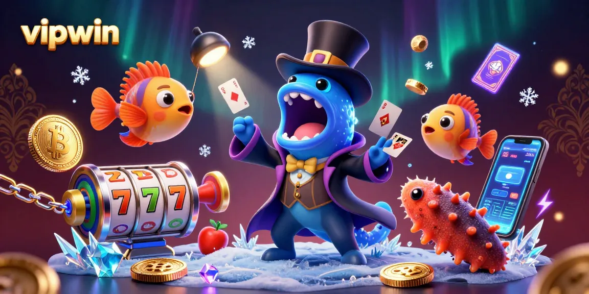Engage with exciting casino action at vipwin featuring an eel magician and glowing crypto elements.