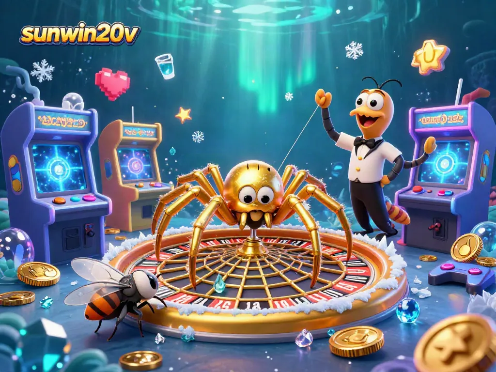 Watch the fly bet on sunwin20v’s massive roulette wheel spun by a golden spider.
